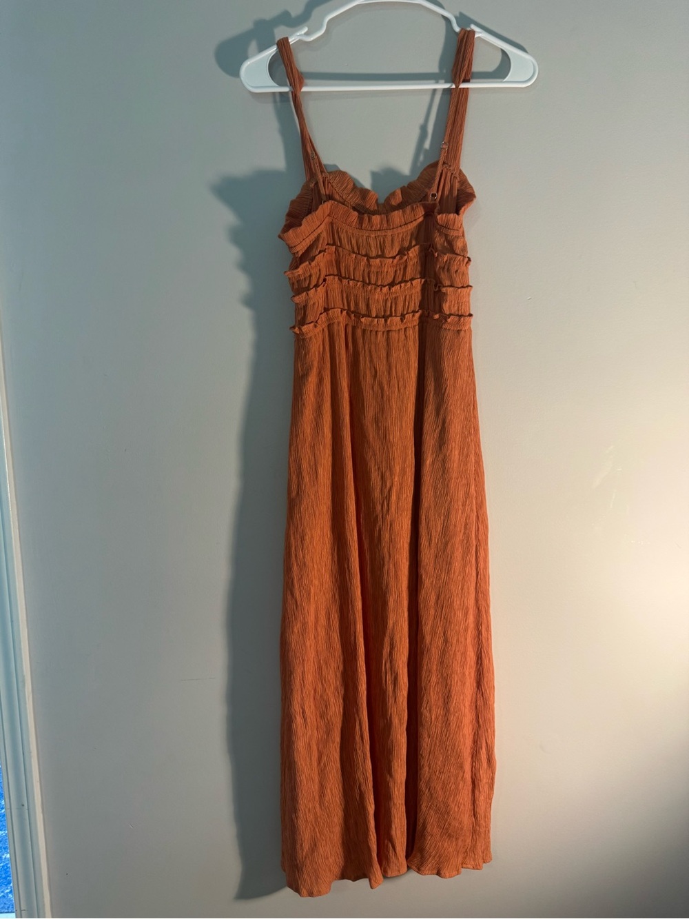 Rust Orange Maxi Dress with Ruching - Picture 4 of 5